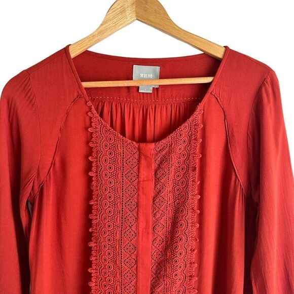 ANTHROPOLOGIE Maeve Rust Color Crescent Street Button Down Crochet Front Blouse - Picture 5 of 9